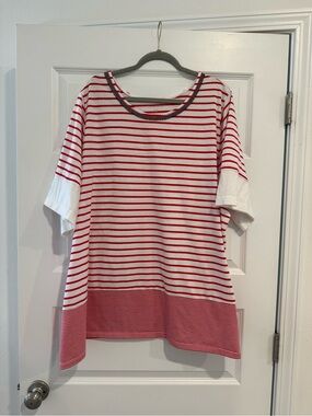 Women Within Red and White Striped Short Sleeve Top